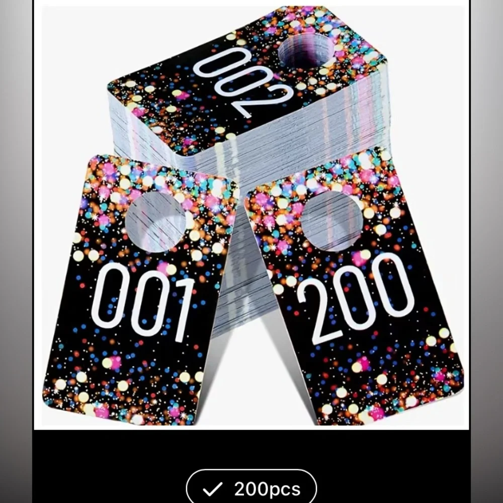 200pc Inventory Number Tags COAT ROOM TAGSPLASTIC MIRROR IMAGE n transparent box